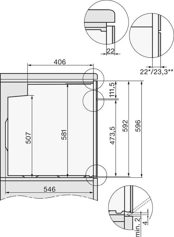 Схема встраивания 3 для духового шкафа Miele H 7464 BPX OBSW с витрины новый