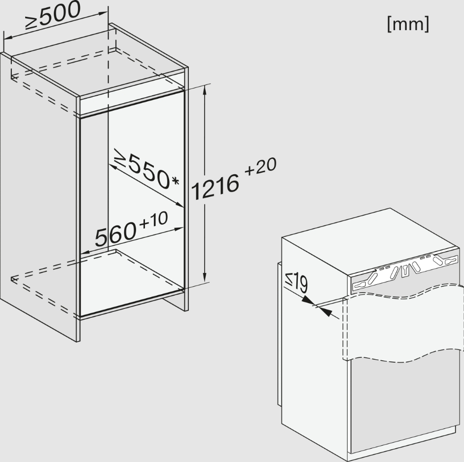 Схема встраивания 2 для холодильника Miele K 7348 C 125 Gala Ed