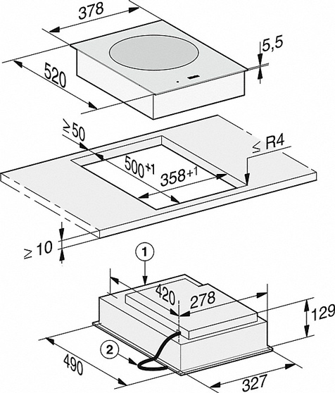 Схема встраивания 2 для комби-панели Miele CS7611 FL с витрины новая