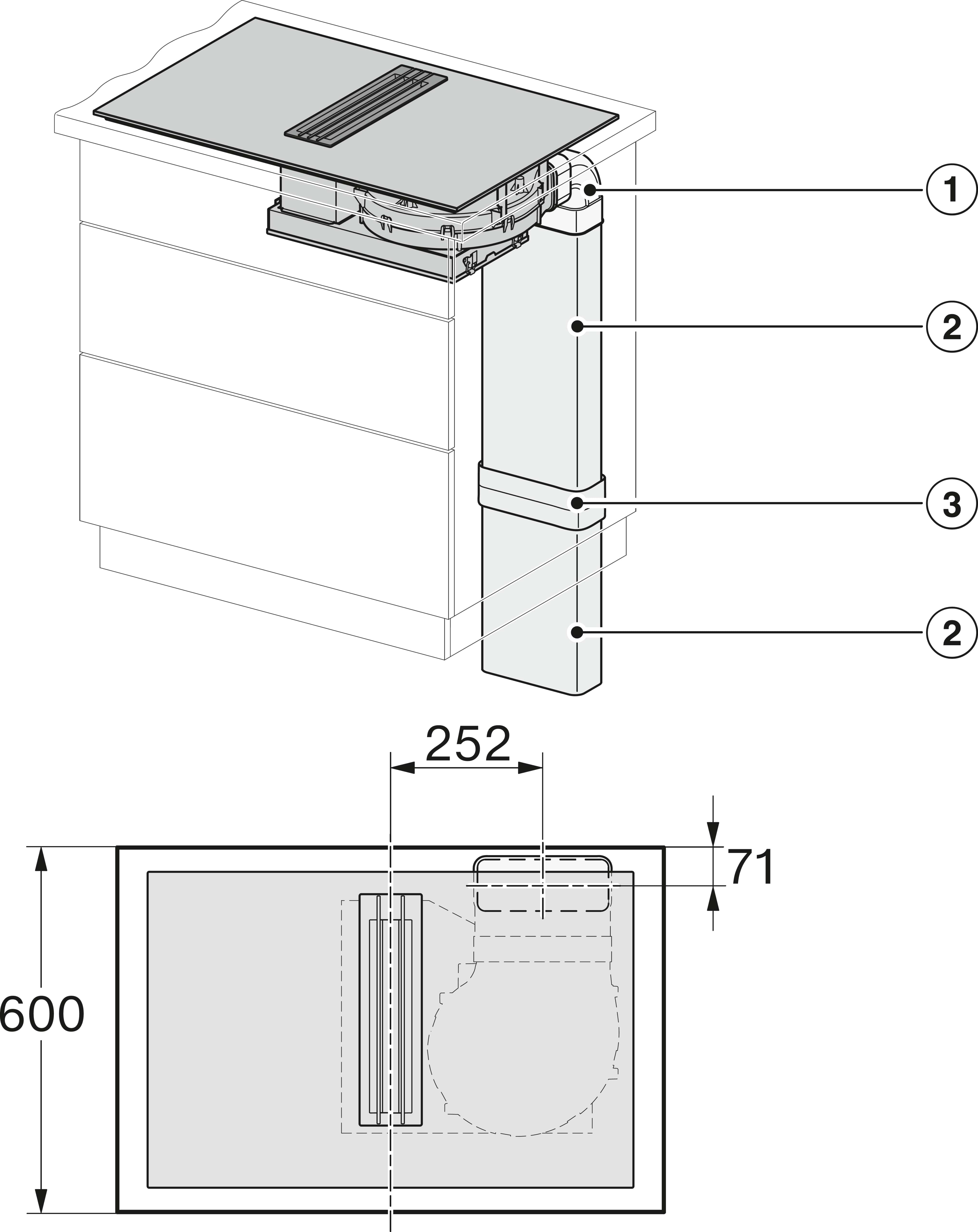 Схема встраивания 3 для варочной панели Miele KMDA 7634 FR
