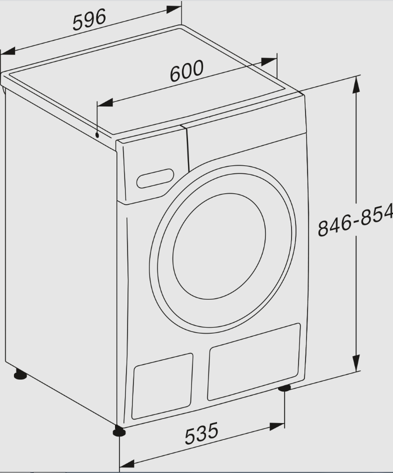 Схема встраивания 1 для стиральной машины Miele WEG895WCS на английском языке