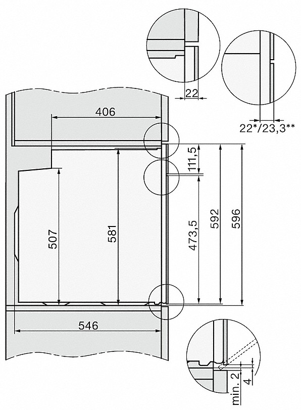 Схема встраивания 2 для духового шкафа Miele H 7464 BP OBSW с витрины новый